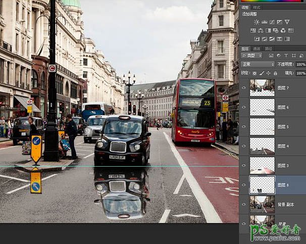 利用photoshop滤镜特效给普通街景照片制作出湿滑的路面效果