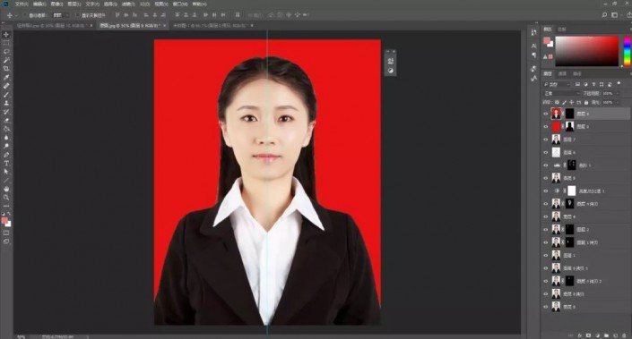 PS证件照抠图教程：学习给一张商务型女士证件照抠图换背景颜色。