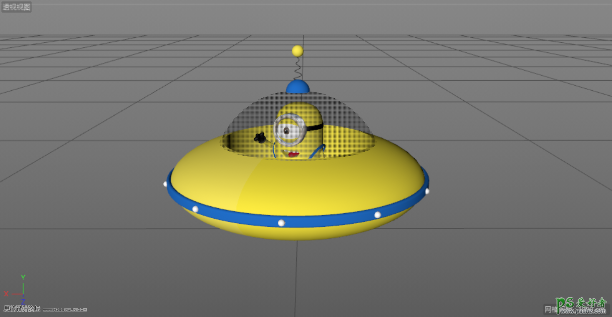 C4D建模教程：学习制作ufo飞碟模型，小黄人ufo飞碟建模及渲染。