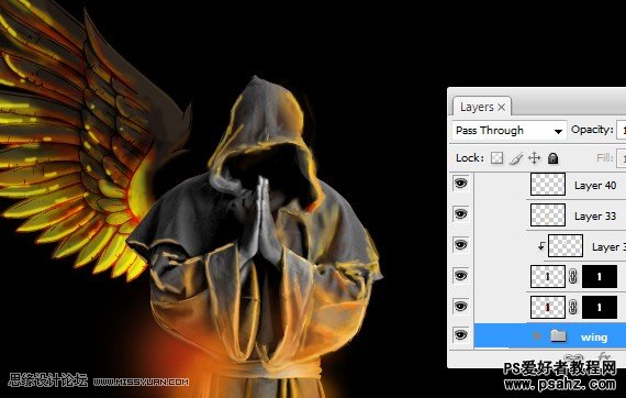 photoshop合成一幅燃烧翅膀的僧侣形象图片