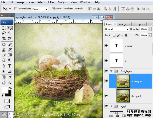 photoshop创意合成从鸟窝中孵出的小河马