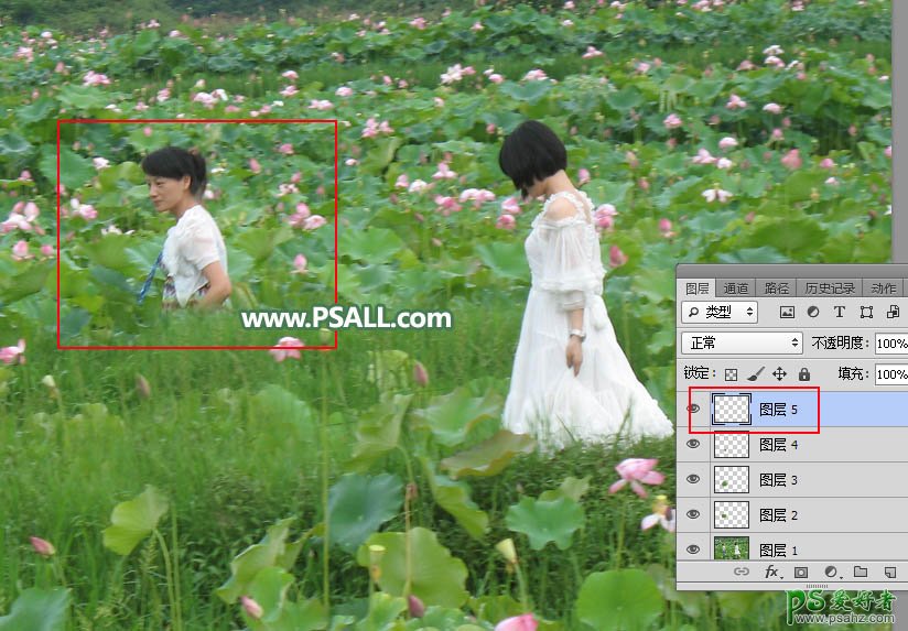 Photoshop快速抠出荷花风景图片中多余的人物，人物抠图实例教程