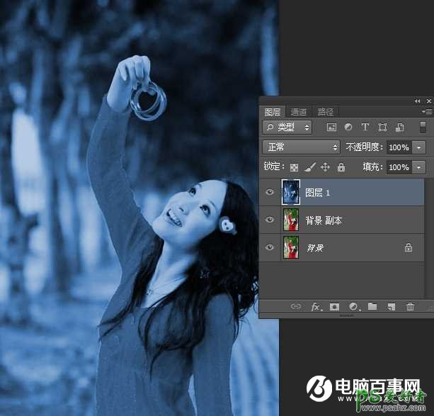 Photoshop给超萌可爱的女孩儿生活照进行抠图换背景，蓝色梦幻背