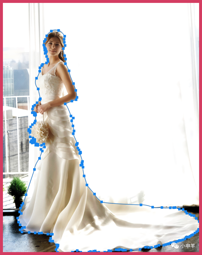ps扣图换背景教程：给曝光过度的女生婚纱照快速扣图换背景色。