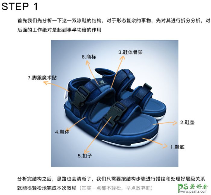 学习用Photoshop钢笔工具一步步手绘一双厚实逼真的凉鞋失量图素