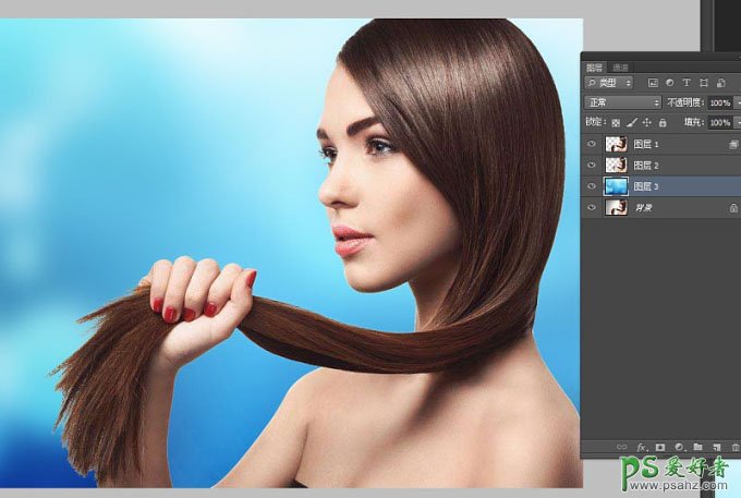 PS扣发丝教程：利用图层样式混合选项抠出美女飘逸的长头发。
