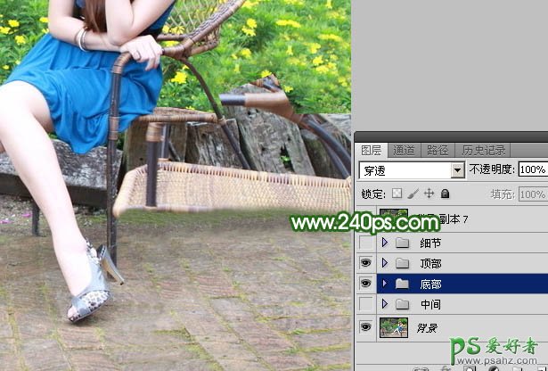 Photoshop抠图教程：学习把美腿女生照片中杂乱的椅子给去除掉