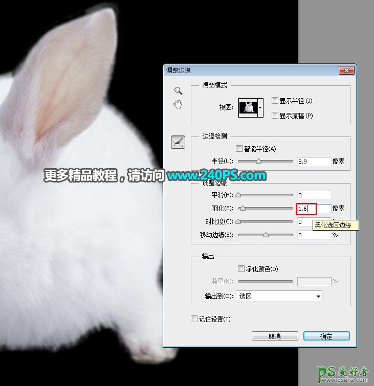 学习用PS调整边缘工具完美抠出毛绒绒可爱的小白兔素材图片