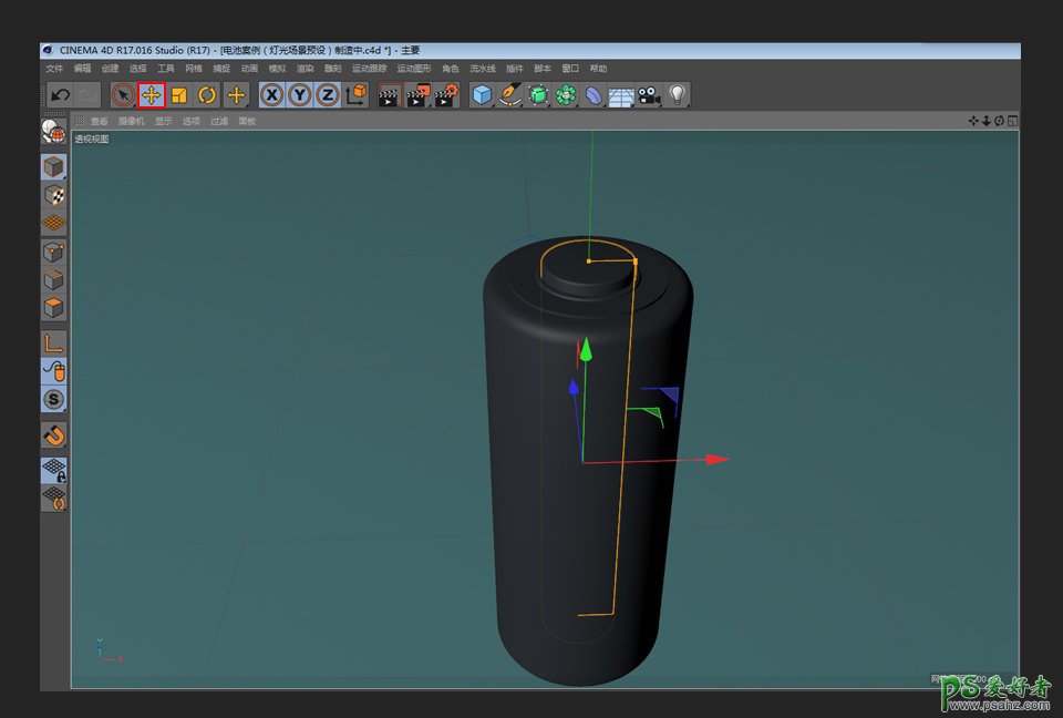 C4D实例教程：制作质感卡风格格的充电电池模型，卡通蓝色电池。