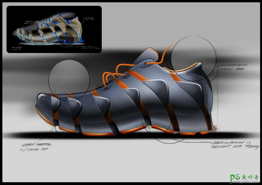Photoshop手工绘制立体感十足的运动鞋素材图片