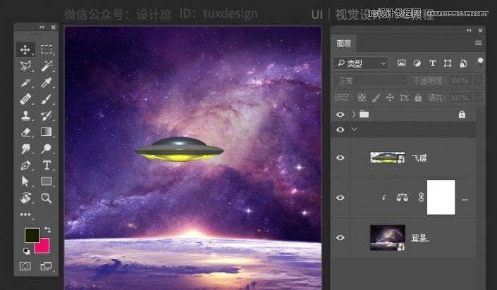 PS合成星空背景下荡秋千的女孩背影图片