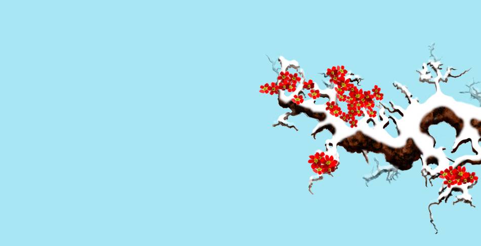 PS鼠绘大雪纷飞夜晚盛开的梅花图片