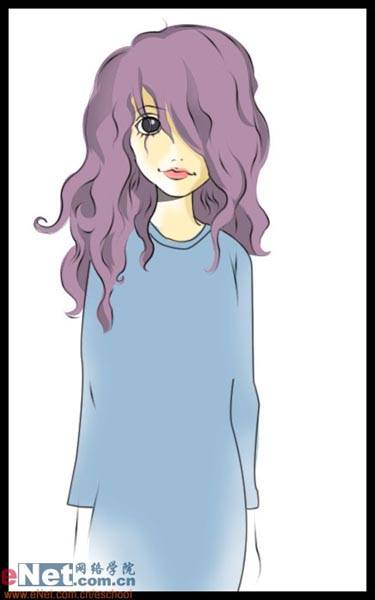鼠绘一位紫色长发的动漫美女