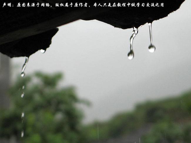 灰朦雨滴风景照片PS调成绿色清爽效果