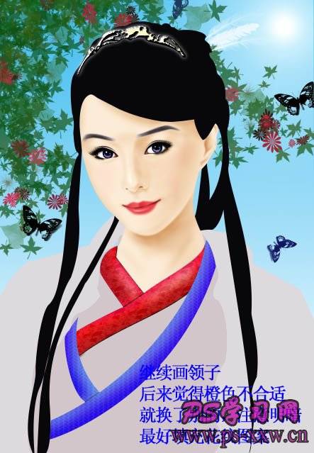 PS鼠绘秋色背景的端妆古代美女