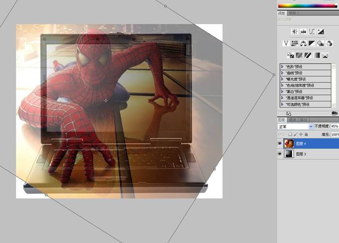 用PS合成电脑中爬出来的蜘蛛人图片