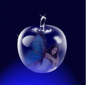 PS在蓝色水晶苹果中合成蝴蝶人物照片