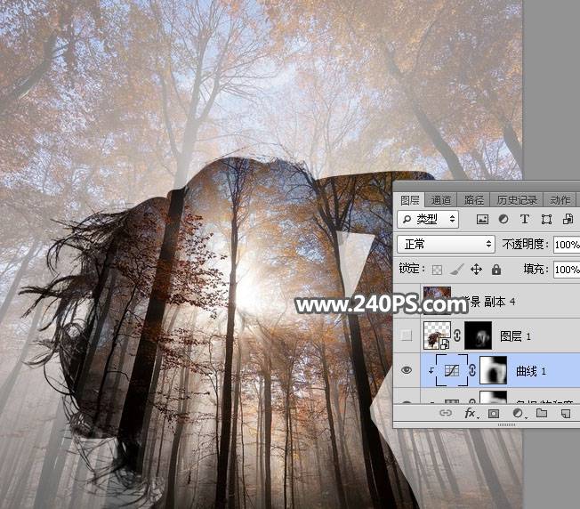 合成创意树林人像二次曝光效果的PS教程