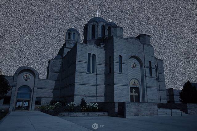 将白天教堂照片转成黑夜效果的PS技巧