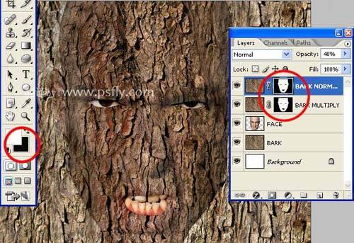 合成恐怖树皮头像图片效果的PS教程