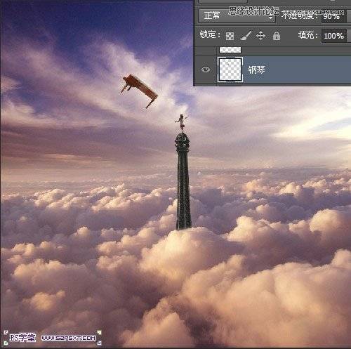 PS合成站在铁塔上瞭望钢琴的女孩图片