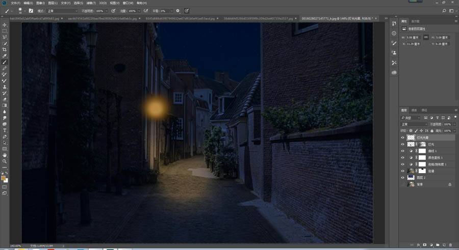 制作黑夜乡村街道亮灯图片效果的PS技巧