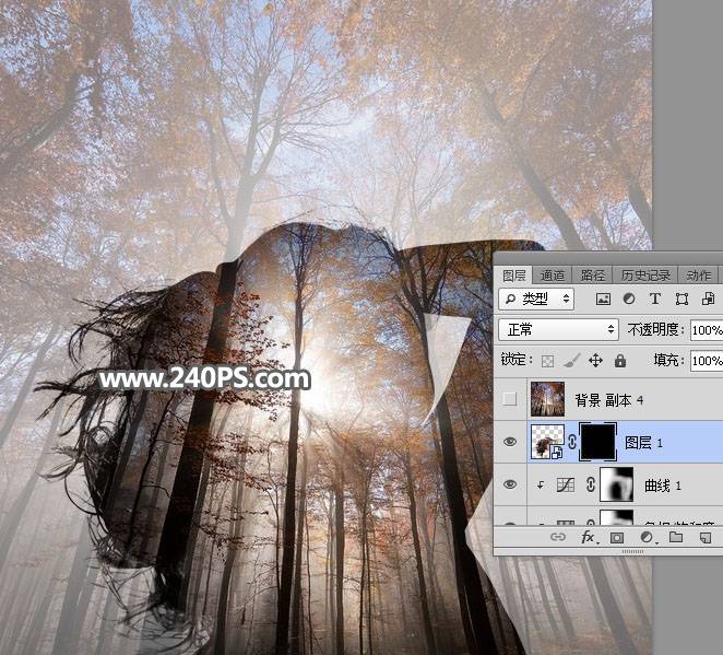 合成创意树林人像二次曝光效果的PS教程
