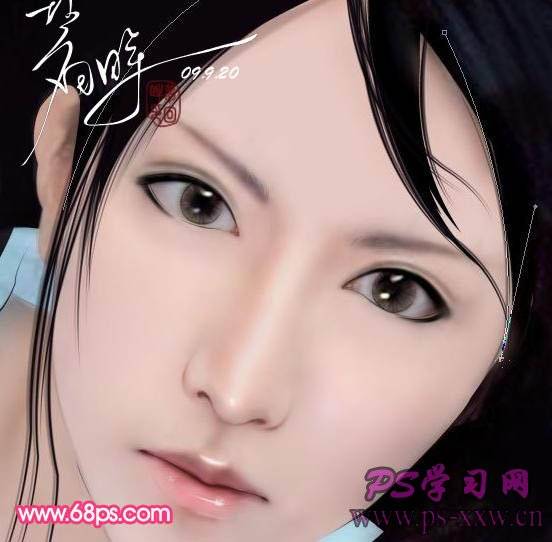 PS鼠绘长发古装美女插画图案