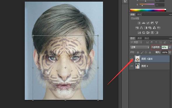 将人像照片合成虎面头像效果的PS教程