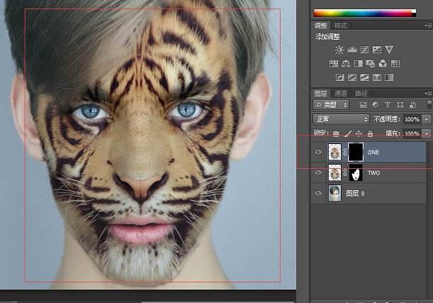 将人像照片合成虎面头像效果的PS教程