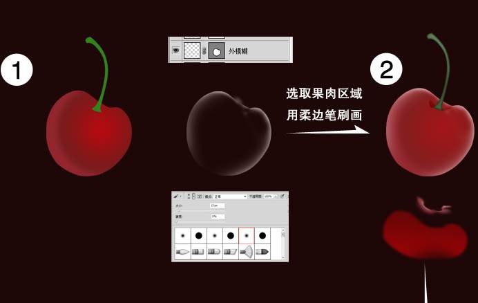 PS制作一颗漂亮的红色樱桃水果图片