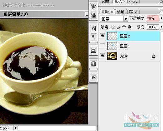 Photoshop合成咖啡杯中的世界地图