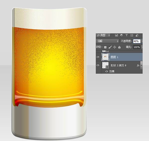 Photoshop制作装满啤酒的玻璃酒杯图片