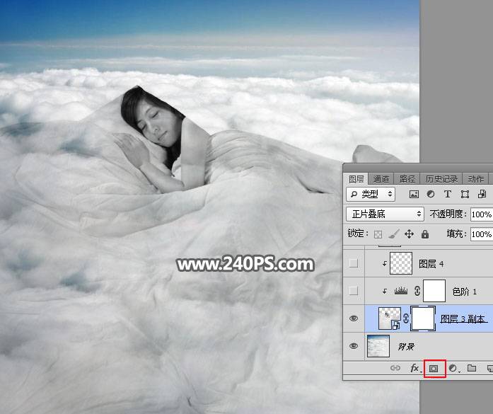 Photoshop合成天空云彩中的睡美人图片效果