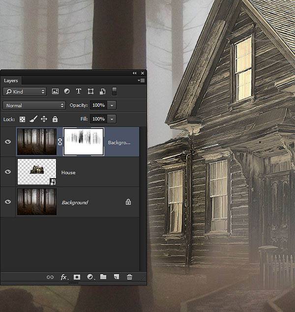 用PS合成幽暗森林中的恐怖房屋图片