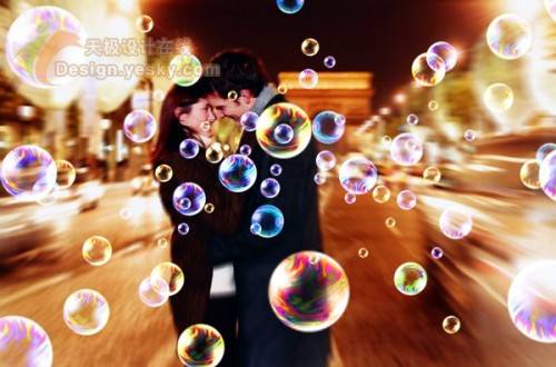 情侣照片添加彩色泡泡的PS教程