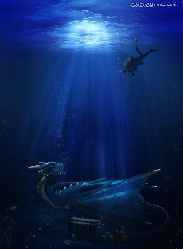 合成深海海底怪兽宝藏图片的PS教程