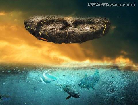 Photoshop合成海面上漂浮的创意岛屿图片