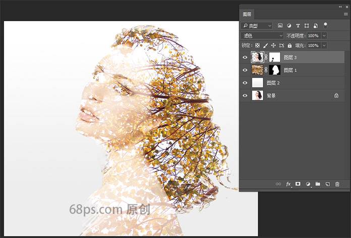合成人物头像与树枝重影效果的PS教程