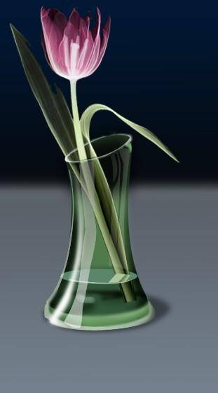 制作插着花朵的透明玻璃花瓶