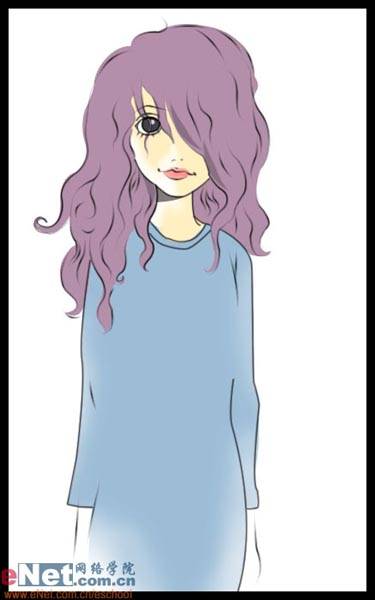 鼠绘一位紫色长发的动漫美女