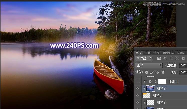 给湖景照片添加漂亮霞光效果的PS方法
