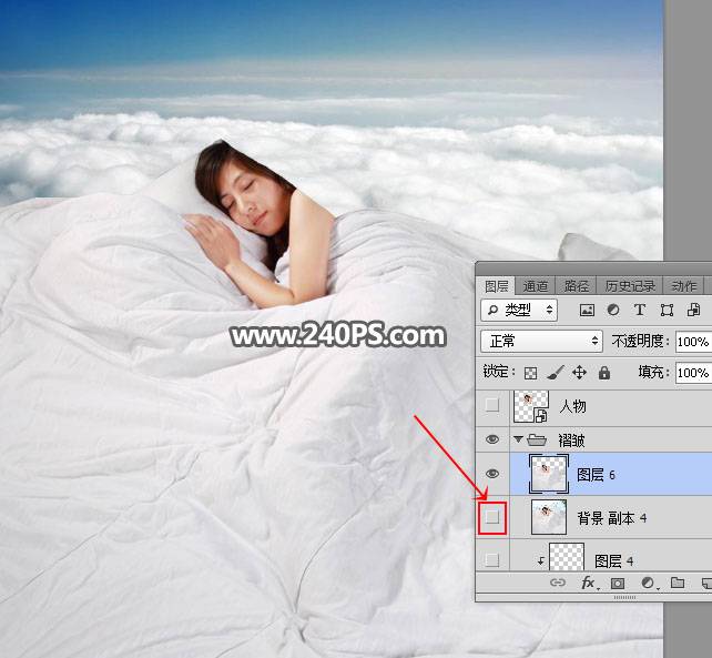 Photoshop合成天空云彩中的睡美人图片效果