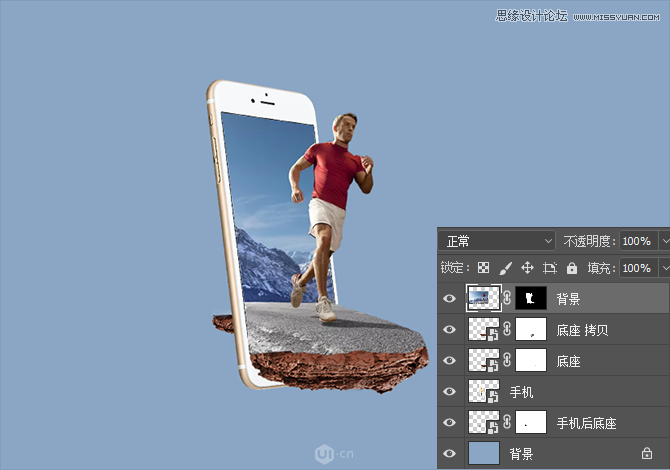 PS合成苹果手机中冲出的跑步运动员图片