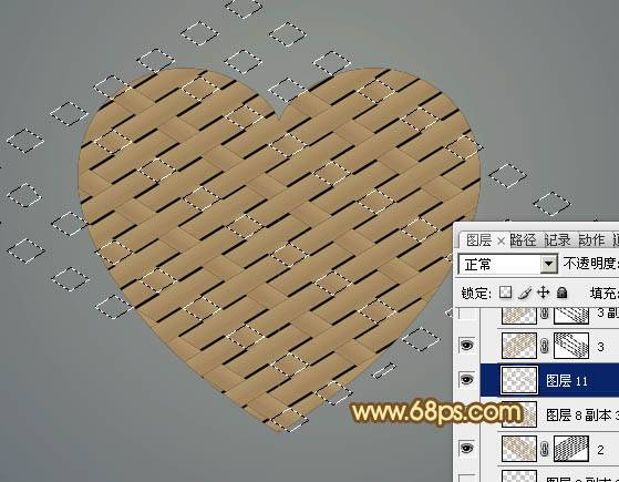 Photoshop竹片编制而成的心形图案