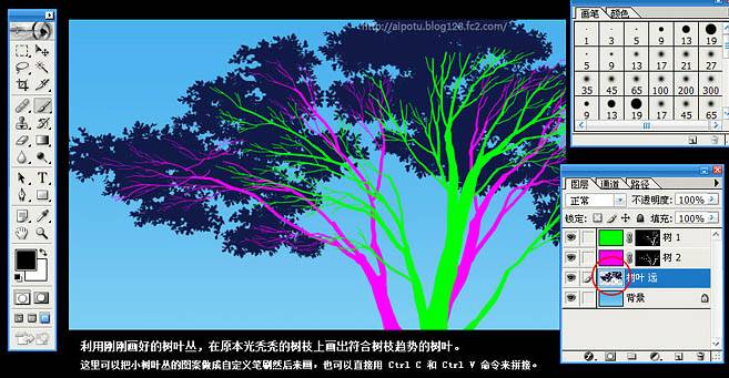 PS鼠绘阳光照射的古树场景插画