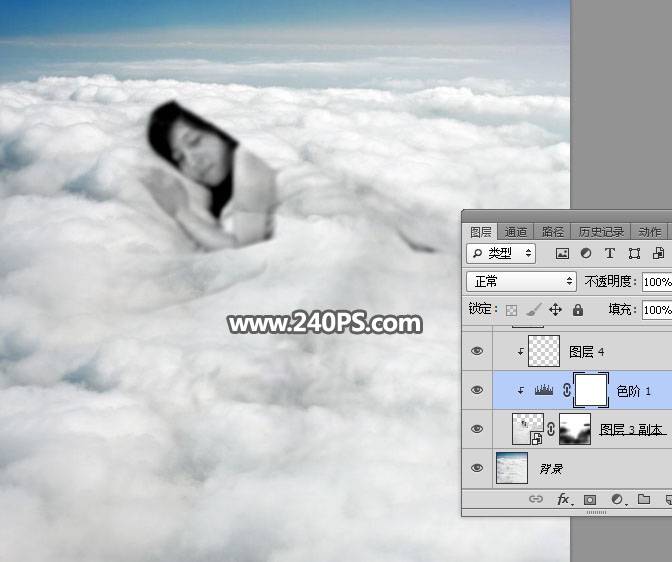 Photoshop合成天空云彩中的睡美人图片效果