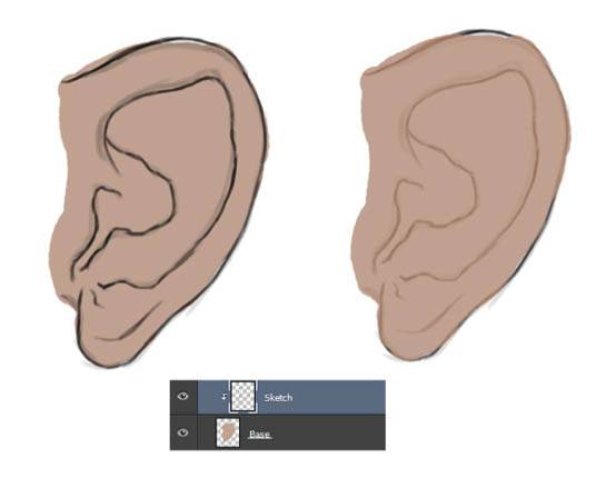 鼠绘一只逼真真人耳朵图片的PS教程