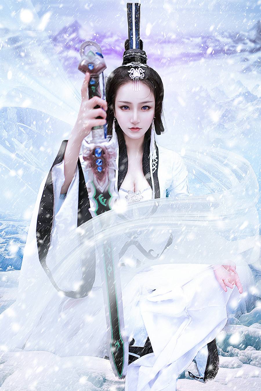 合成唯美冬季雪景女侠照片的PS教程