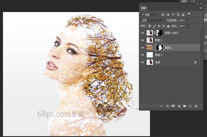 合成人物头像与树枝重影效果的PS教程